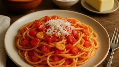 Spaghetti ao Molho de Tomate, Queijo e Alho