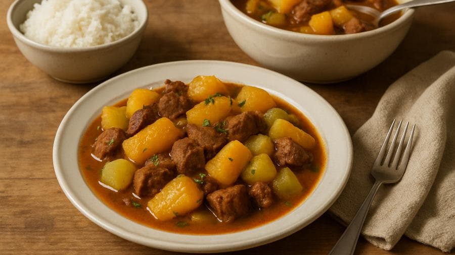 Ensopado de Jacaré com Mandioca e Chuchu