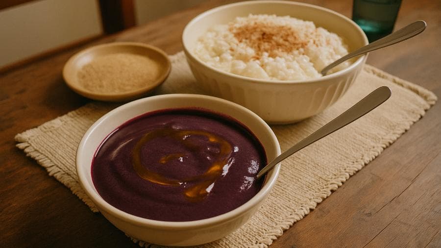 Creme de Açaí com Mel e Arroz Doce Especial do Chico