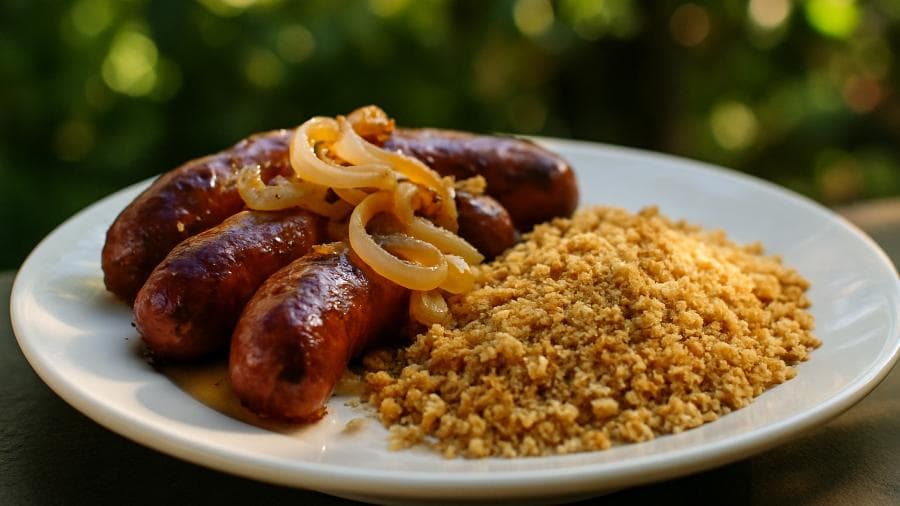 Linguiça Assada com Farofa do João