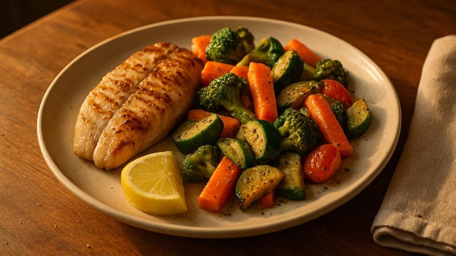Peixe Grelhado com Legumes do João