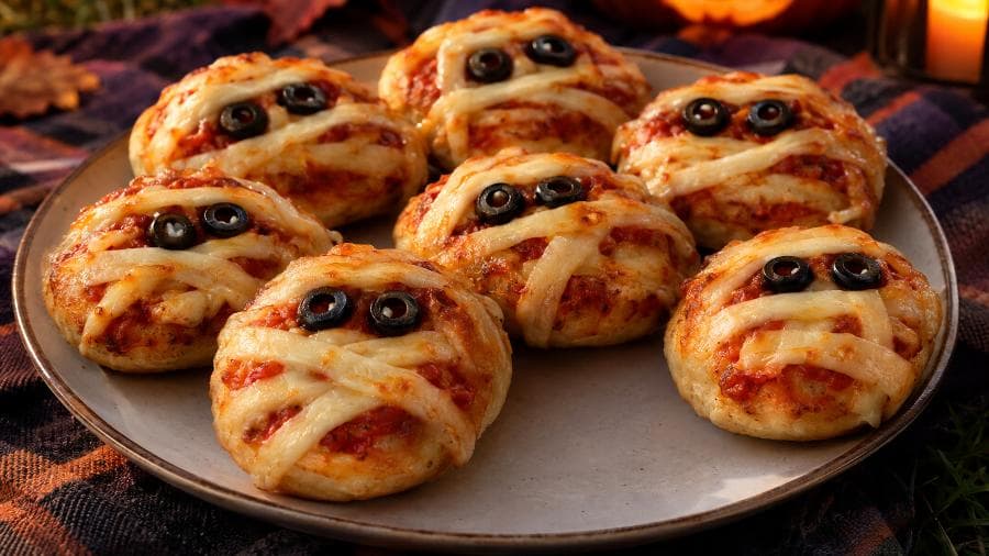 Mini Pizzas Múmia Douradinhas de Halloween