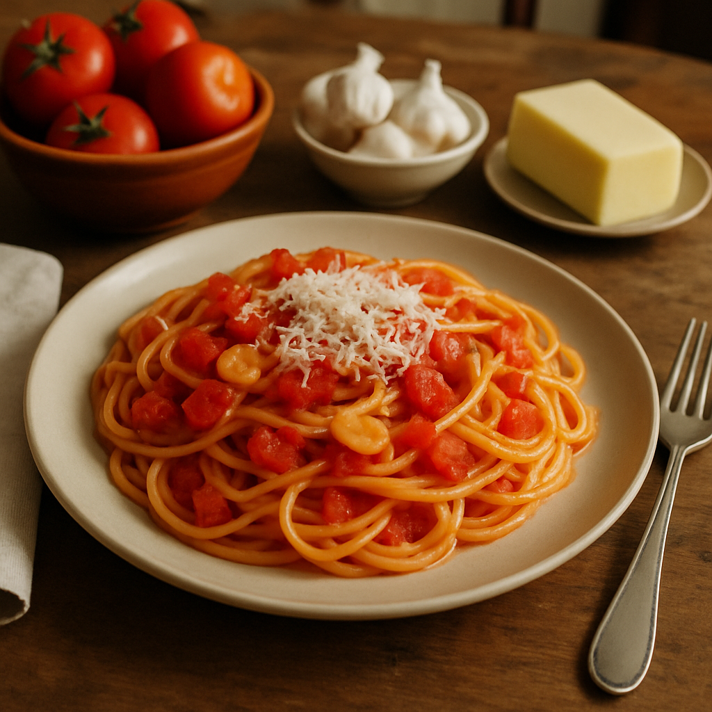 Spaghetti ao Molho de Tomate, Queijo e Alho